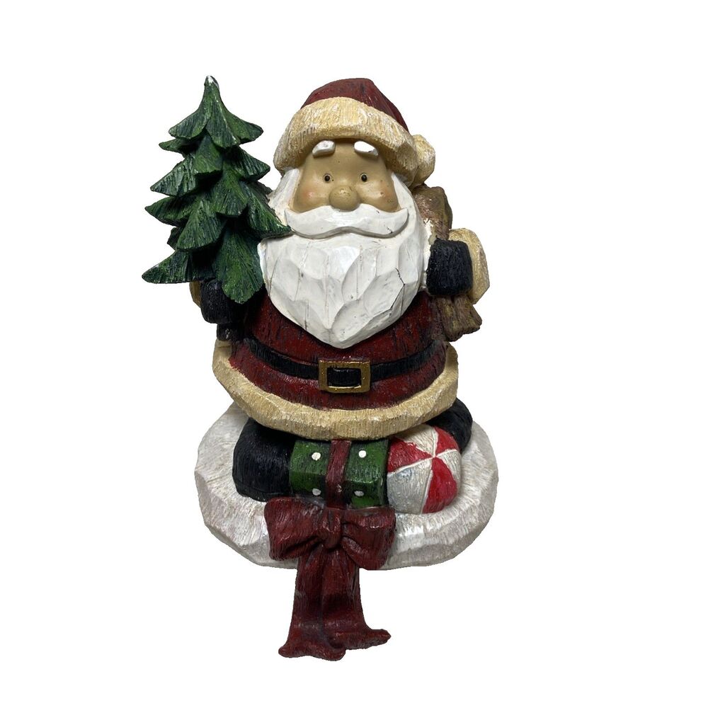 Santa Claus Christmas Stocking Hanger Hand painted Resin Heavy